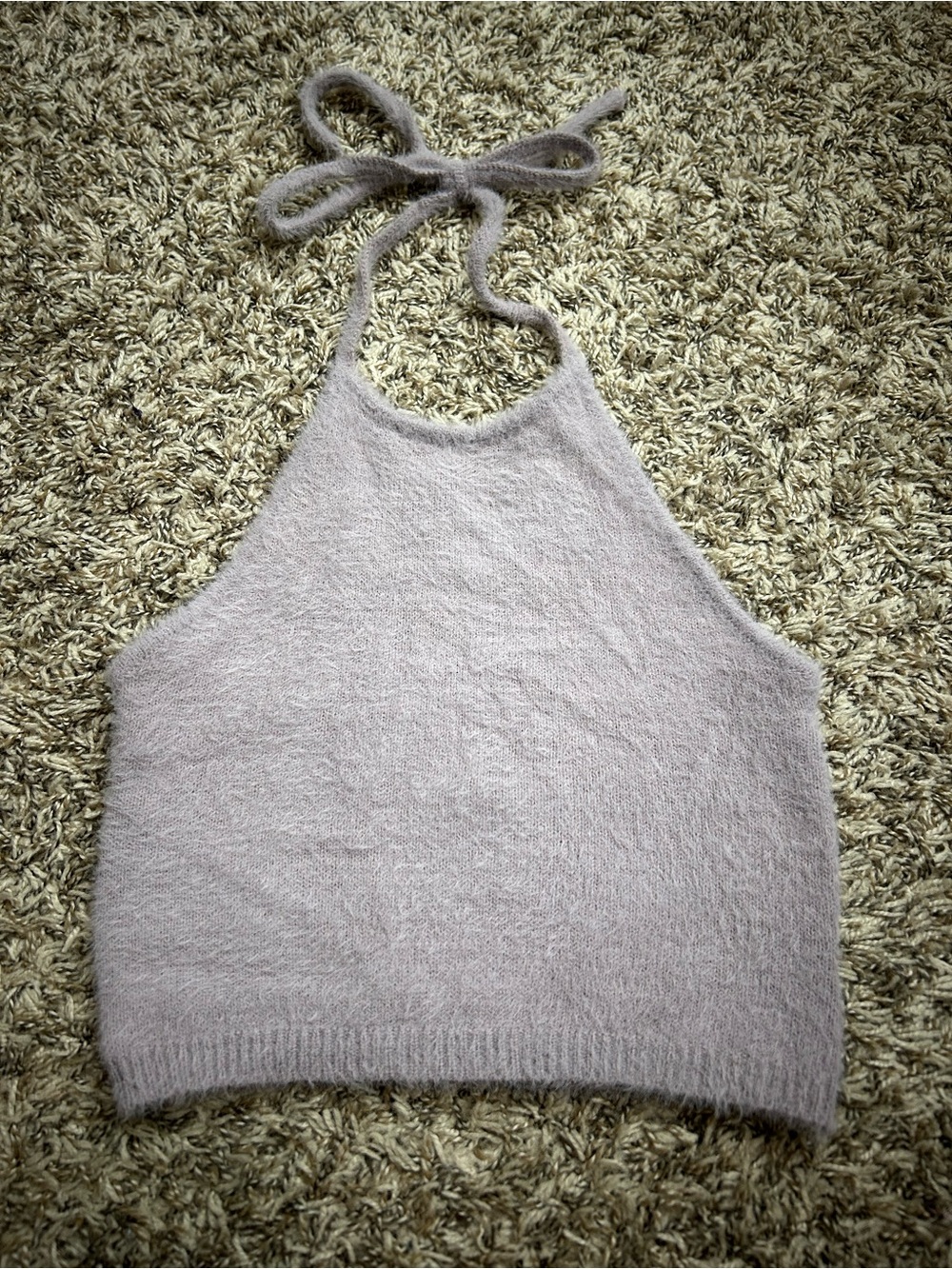 Pretty Garbage Fuzzy Soft Knit Halter Crop Top in Pale Mauve Sz S